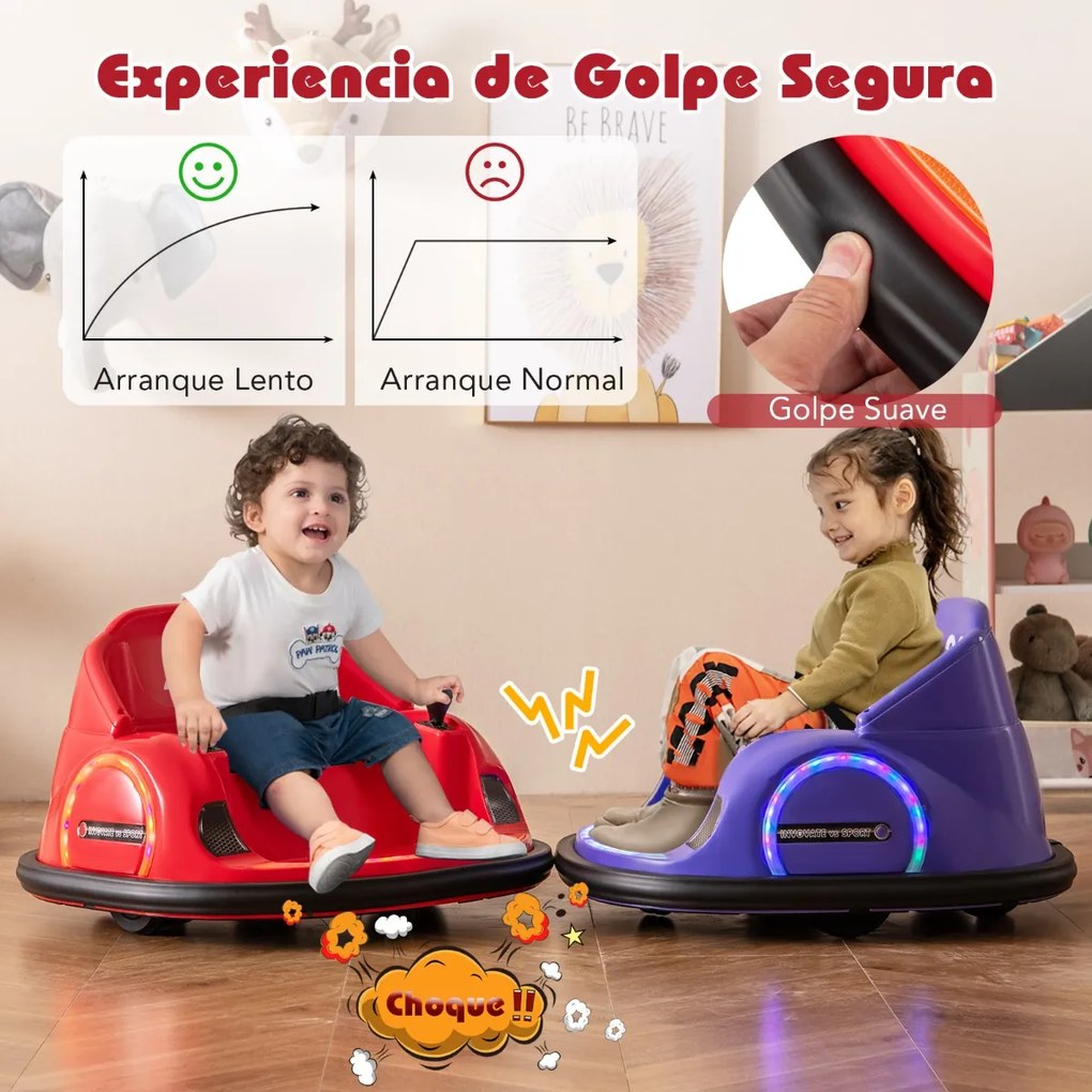 Carrinho de choques para crianças a bateria 6V  com luzes LED Ligação sem fios Música e som  360° Vermelho