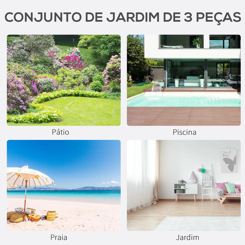 Outsunny 2 Espreguiçadeiras de Jardim 59x169x66 cm com Mesa 41x41x45 c