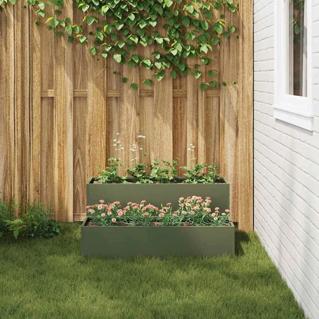 Plantadeira 2-Andares 100x60x45 cm Verde-Azeitado Aço