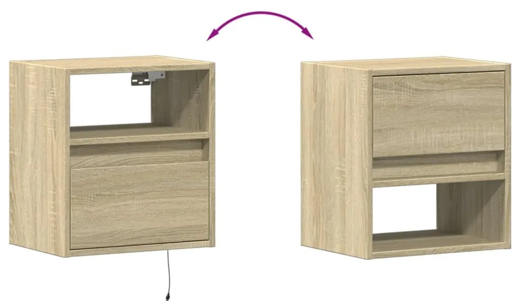 Móvel de parede p/ TV c/ luzes LED 41x31x45 cm carvalho sonoma