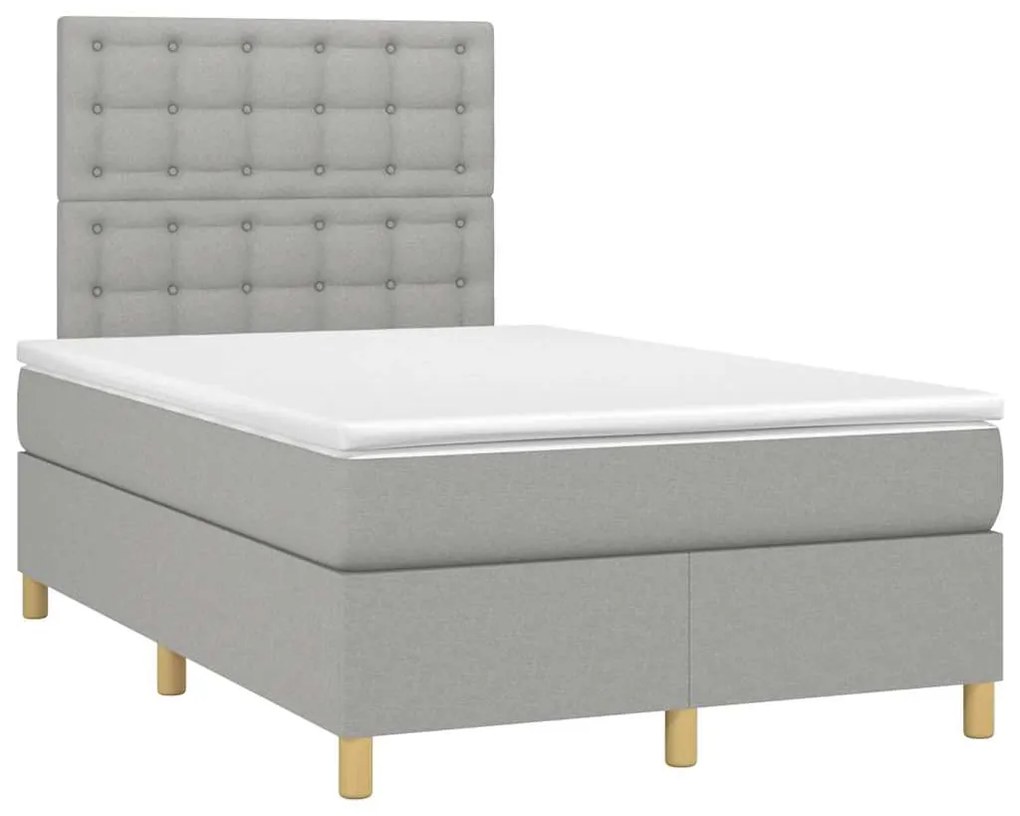 Cama box spring c/ colchão e LED 120x190 cm tecido cinza-claro
