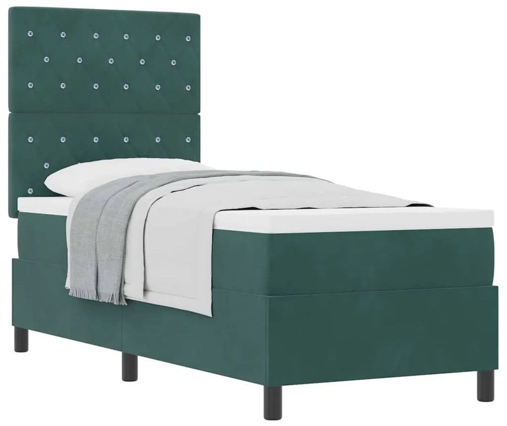Cama Box Spring com Colchão Verde Escuro 80x200 cm Veludo