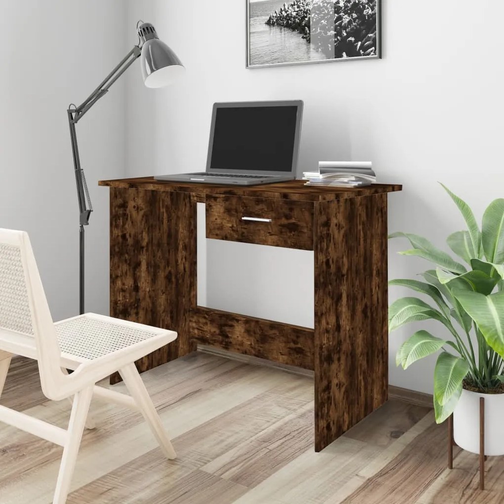vidaXL Secretária 100x50x76cm derivados de madeira cor carvalho fumado