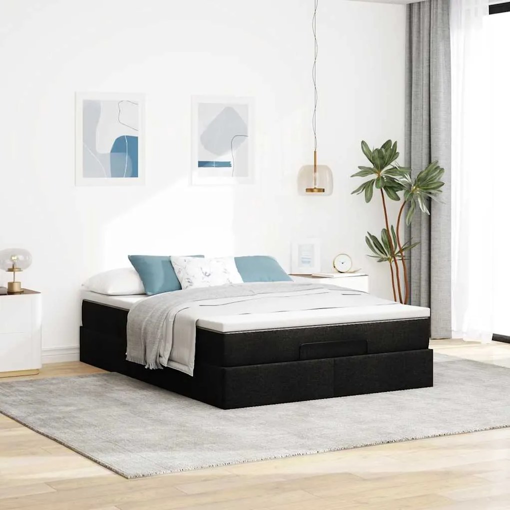 Estrutura de cama otomana com colchão 140x190 cm preta
