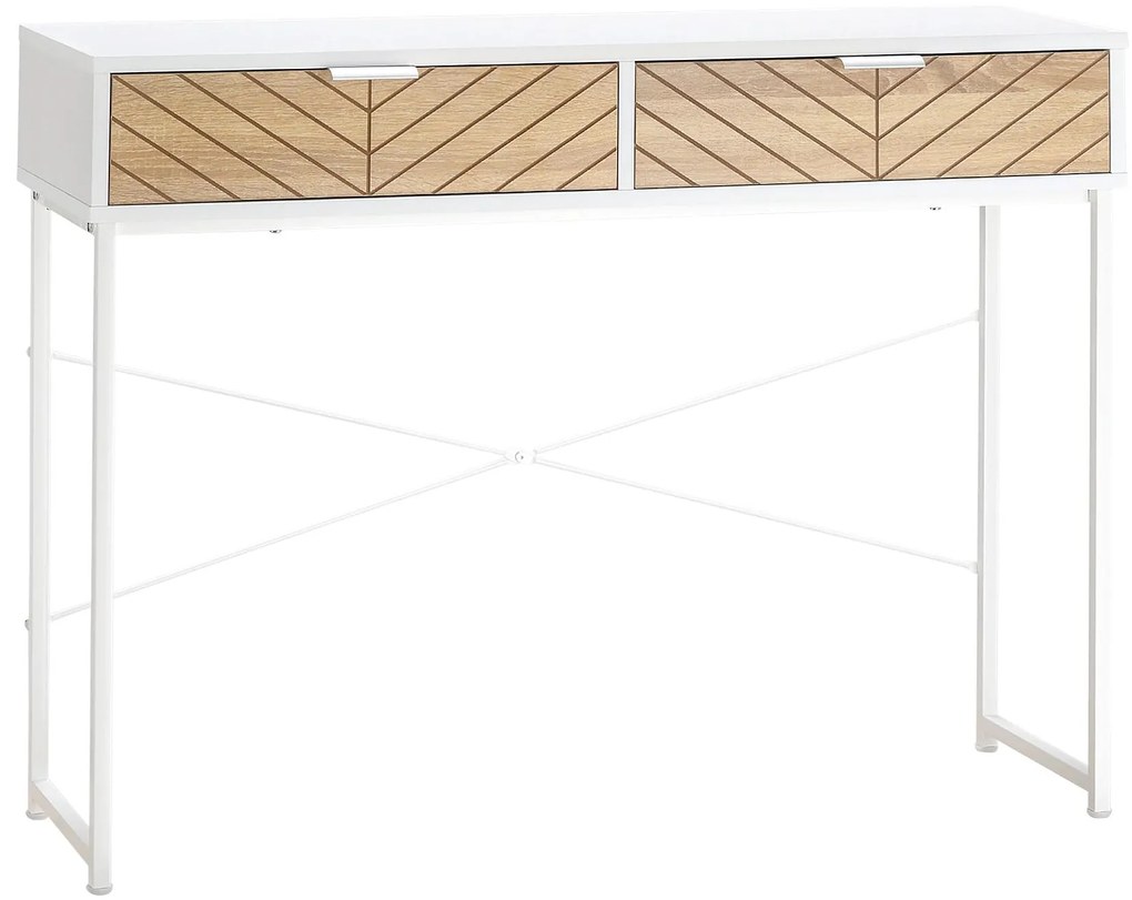 HOMCOM Mesa Consola 100x30x75cm Mesa de Entrada Moderno com 2 Gavetas de Armazenamento e Estrutura de Metal para Corredor Sala de Estar Branco