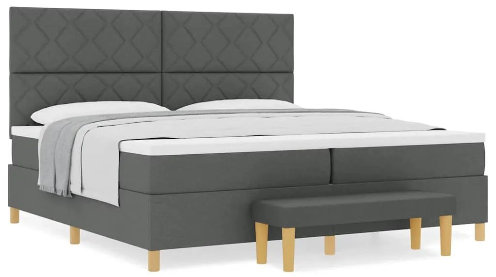 Cama Box Spring com Colchão &amp; Banco Cinza Escuro 200x200 cm Tecido