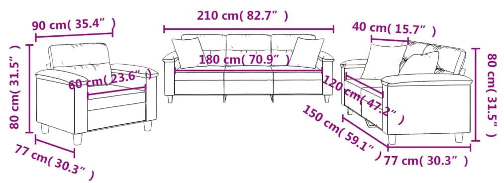 3 pcs conjunto sofás c/ almofadas tecido de microfibra preto