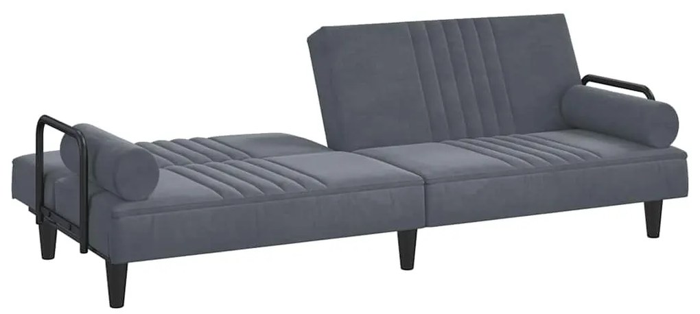 Sofá-cama com apoio de braços veludo cinzento-escuro