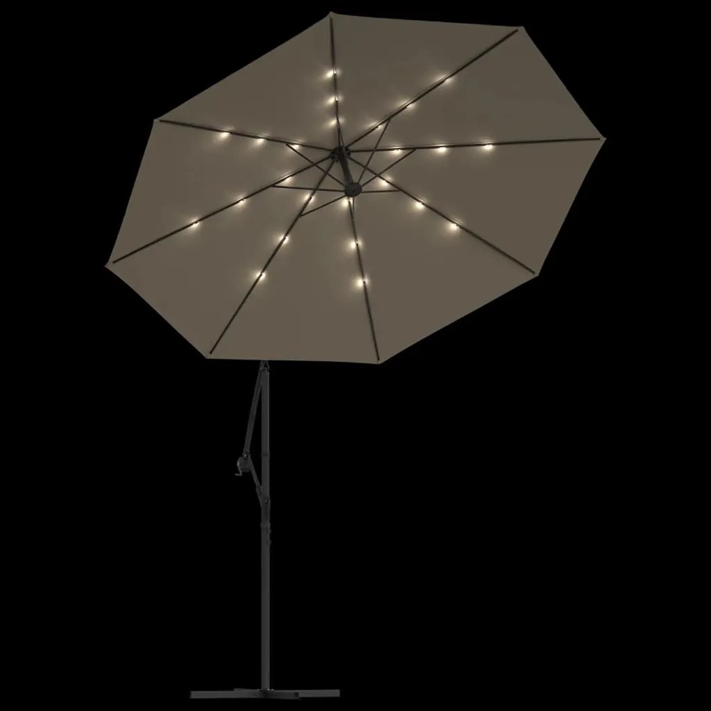 Guarda-sol cantilever com luzes LED 300 cm cinza-acastanhado