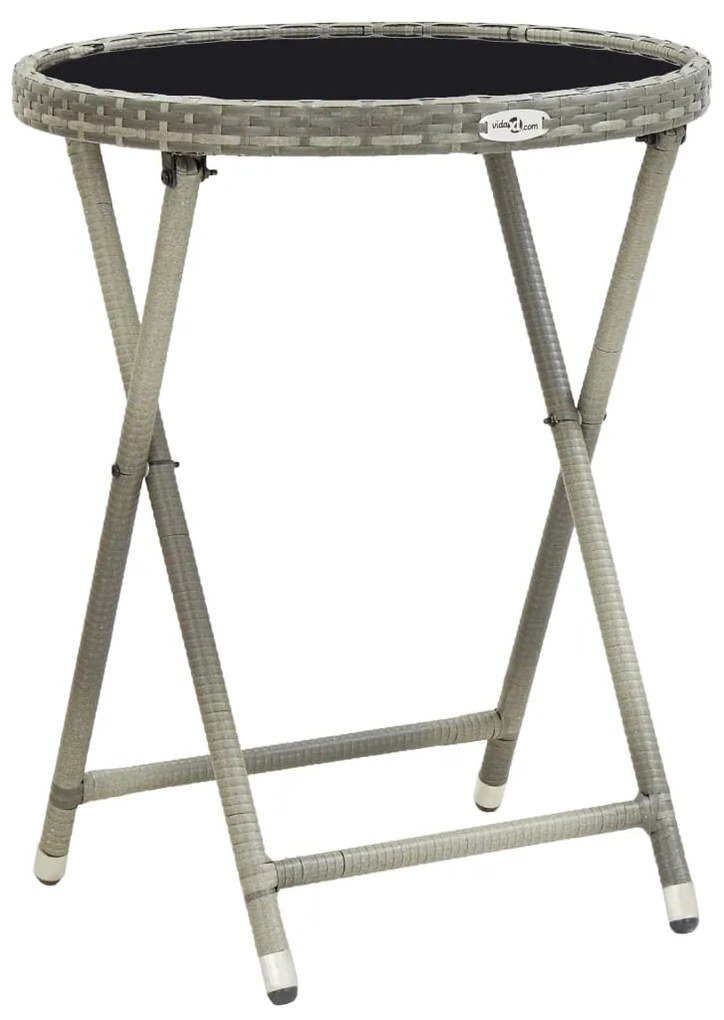 vidaXL Mesa de chá 60 cm vime PE e vidro temperado cinzento