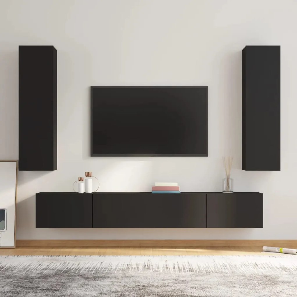 vidaXL Conjunto móveis de TV 4 pcs madeira processada preto