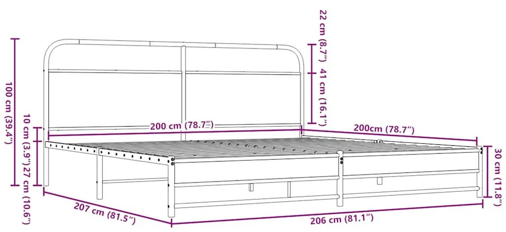 Estrutura cama sem colchão 200x200cm metal carvalho castanho