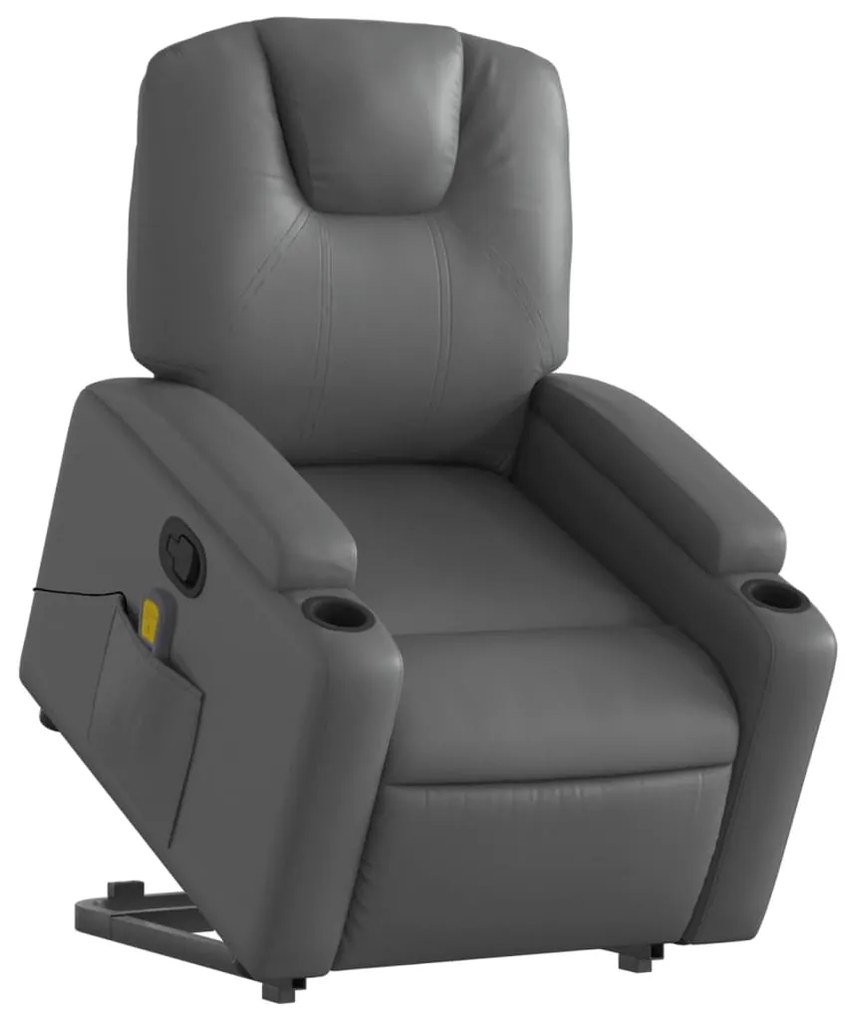 Poltrona massagens reclinável elevatória couro artif. cinzento