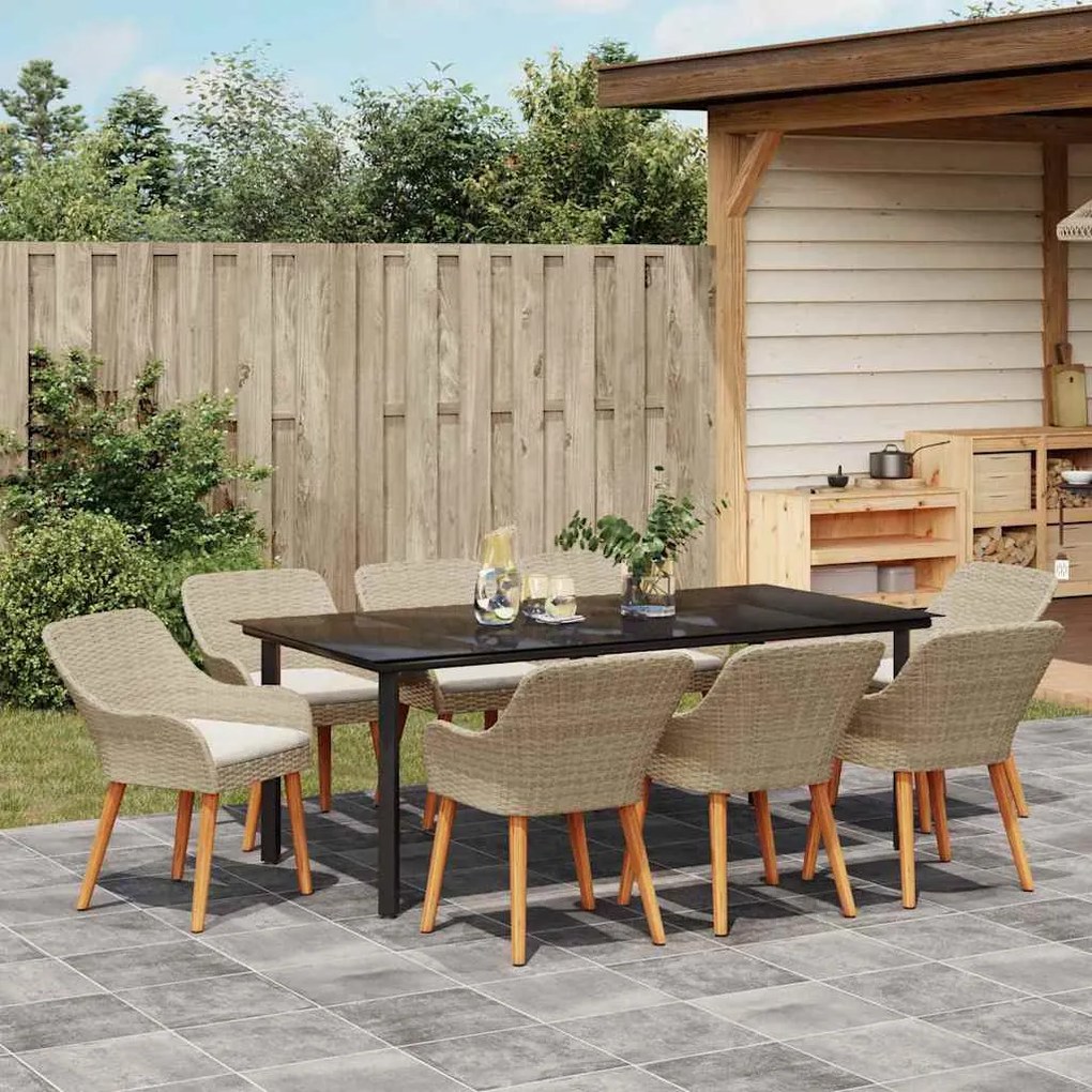 Conjunto de Jantar para Jardim de 9 Peças Bege em Rattan Polipropileno