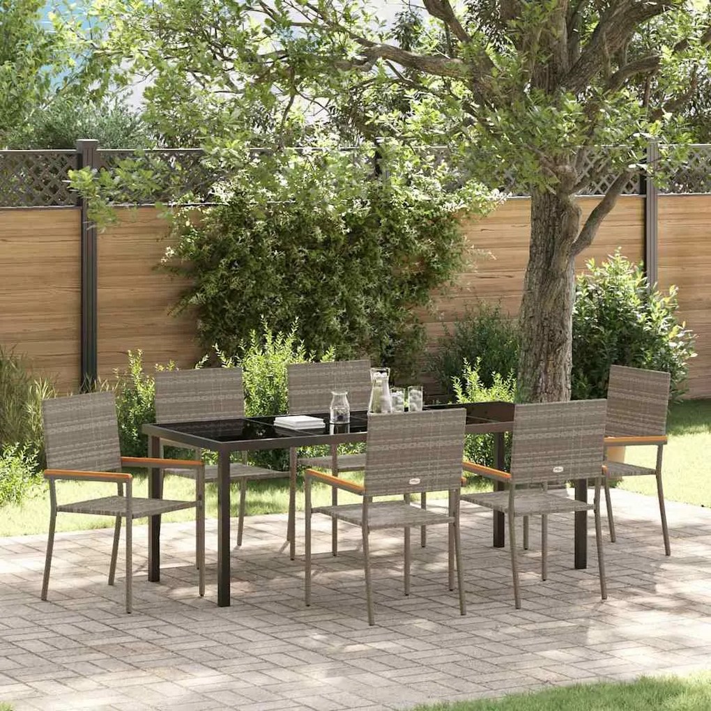 vidaXL Conjunto de Jantar de Jardim de 7 Peças Cinza em Rattan