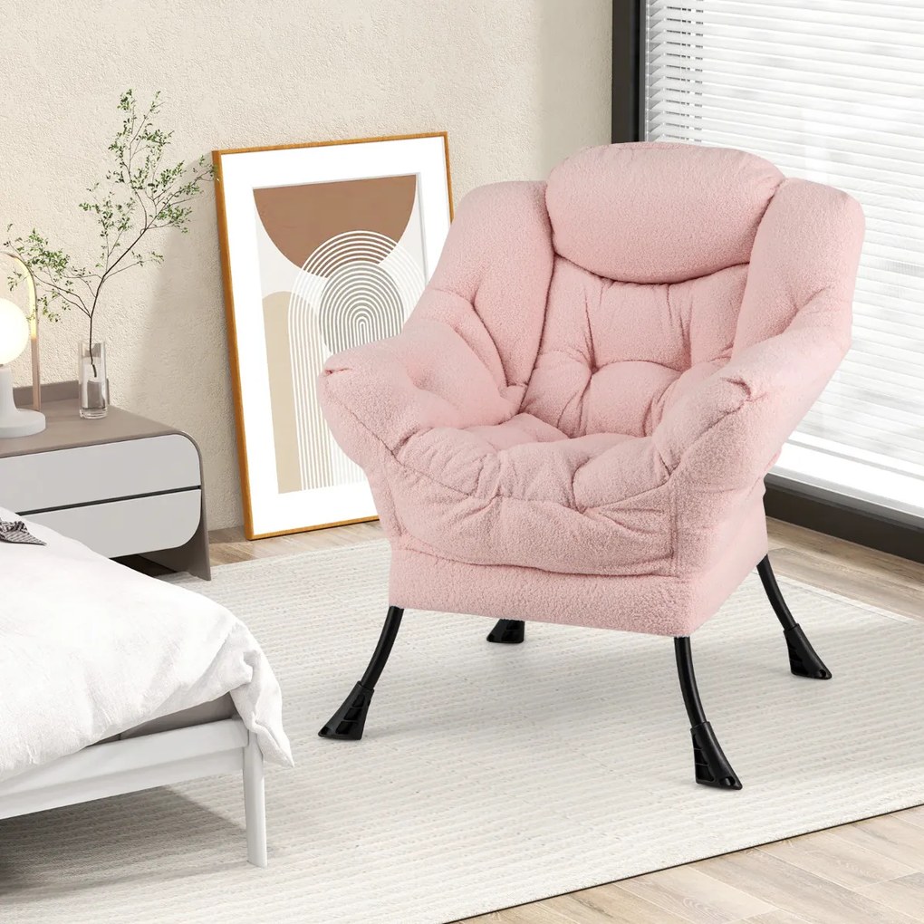 Poltrona grande estofada com almofada de cabeça acolchoada Apoios de braços e bolsa Poltrona Sofá para sala de estar Quarto Rosa