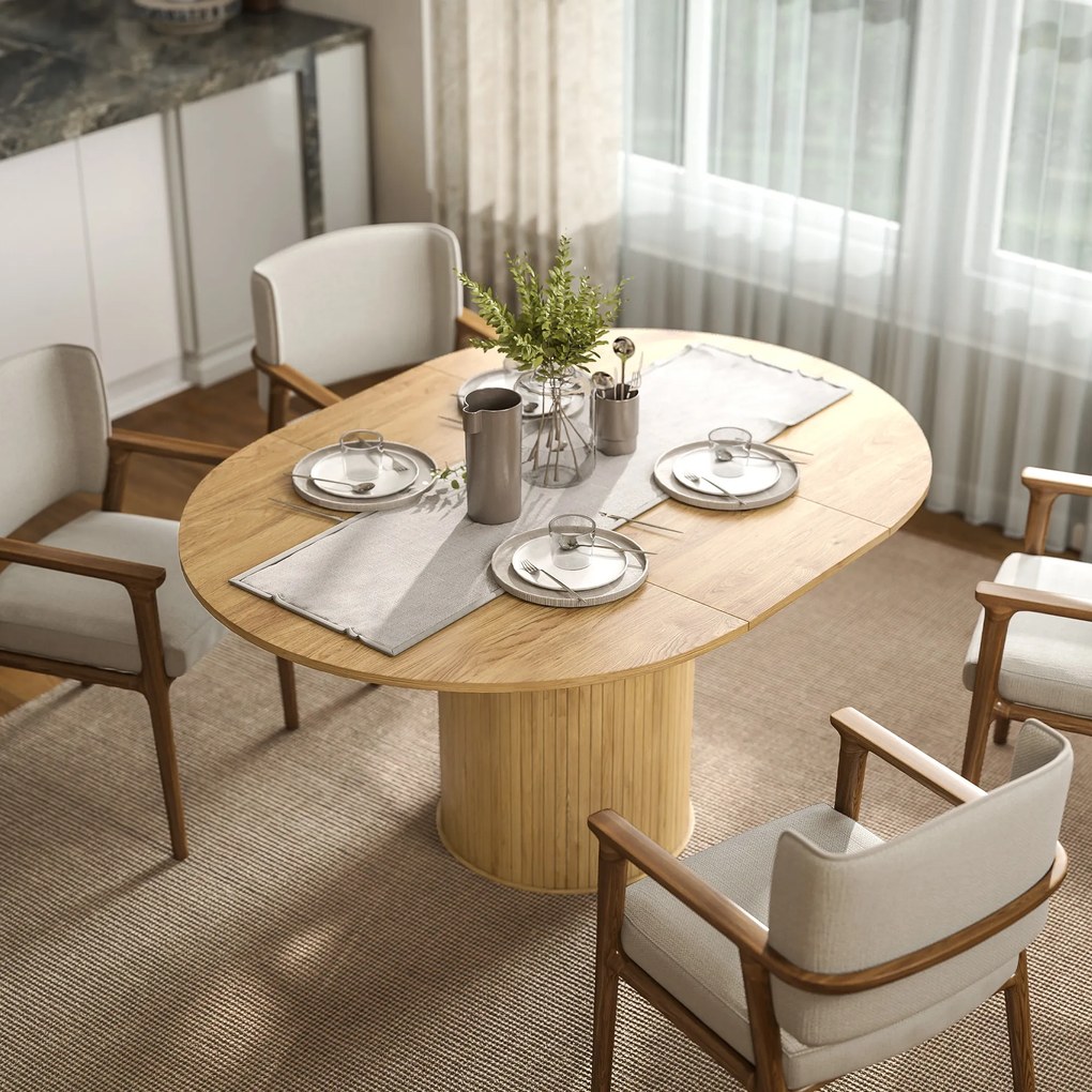 Mesa de jantar extensível, mesa de cozinha, para 6 a 8 pessoas, 110-150 x 75 cm (CADEIRAS NÃO INCLUIDAS), com efeito de madeira natural