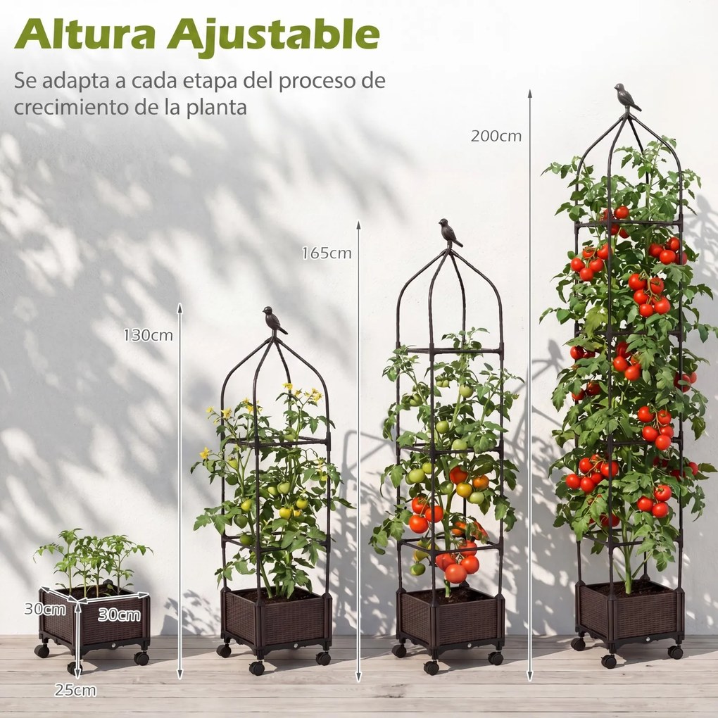 Floreira elevada para tomates com rega automática, altura ajustável de 95 a 200 cm, 4 rodas, suporte para plantas para pátio, terraço e jardim, preto