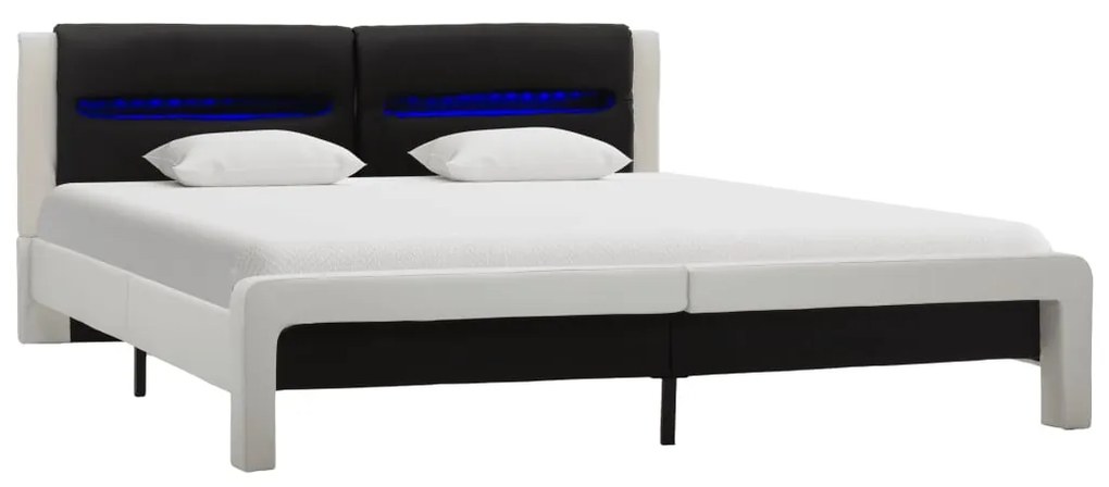 Estrutura cama c/ LEDs couro artificial 180x200cm branco/preto