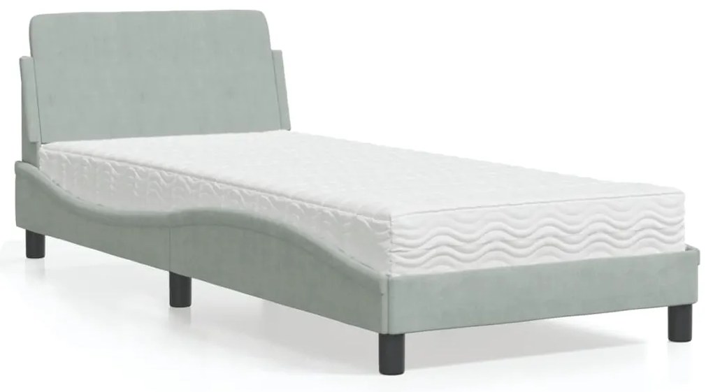 Cama com colchão 90x190 cm veludo cinzento-claro