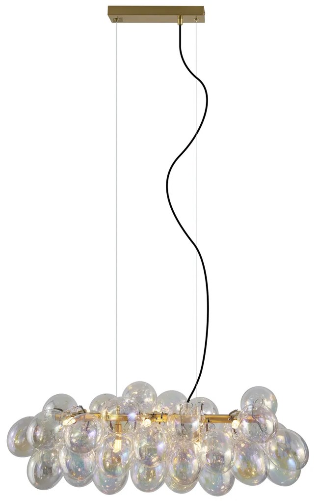 Candeeiro suspenso de design dourado com vidro arco-íris 8 luzes - Uvas Design