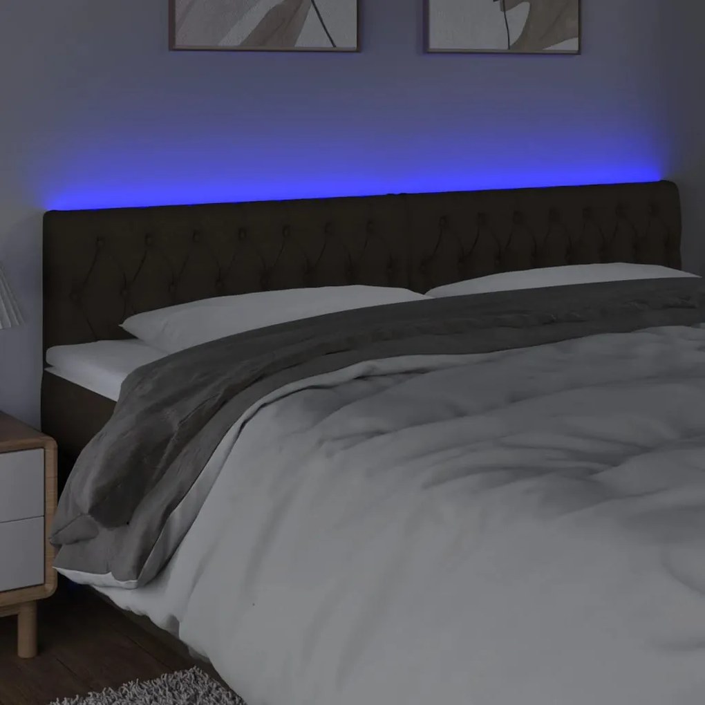 Cabeceira de cama c/ luzes LED tecido 180x7x78/88 cm castanho