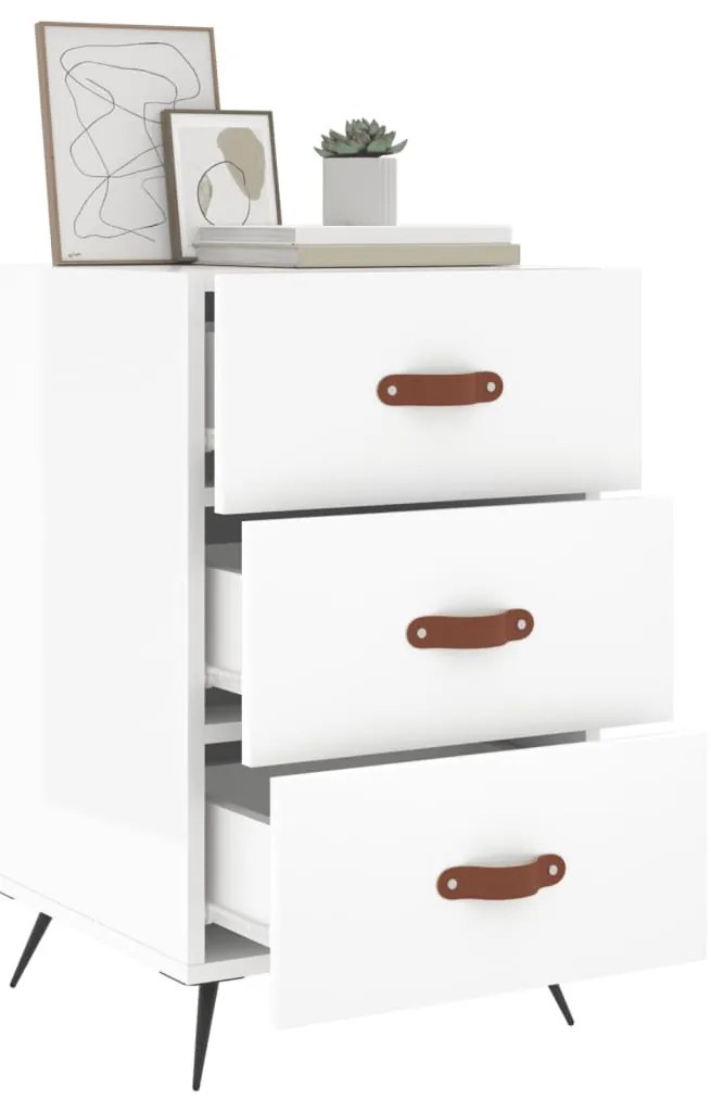 Mesa de cabeceira 40x40x66cm derivados madeira branco brilhante
