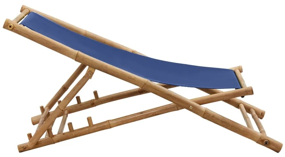 Espreguiçadeira de bambu e lona azul-marinho
