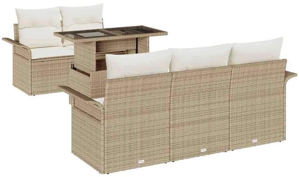 Conjunto de Sofá de Jardim 6 Peças com Almofadas Bejas em Rattan Sinté