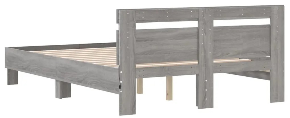 Estrutura cama c/ cabeceira/luzes LED 135x190cm cinzento sonoma