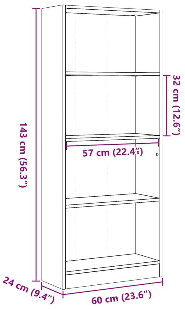 Estante 60x24x143 cm derivados de madeira carvalho fumado