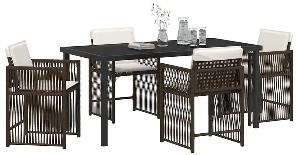 Conjunto de Jantar de Jardim de 5 Peças com Almofadas Castanho e Ratta