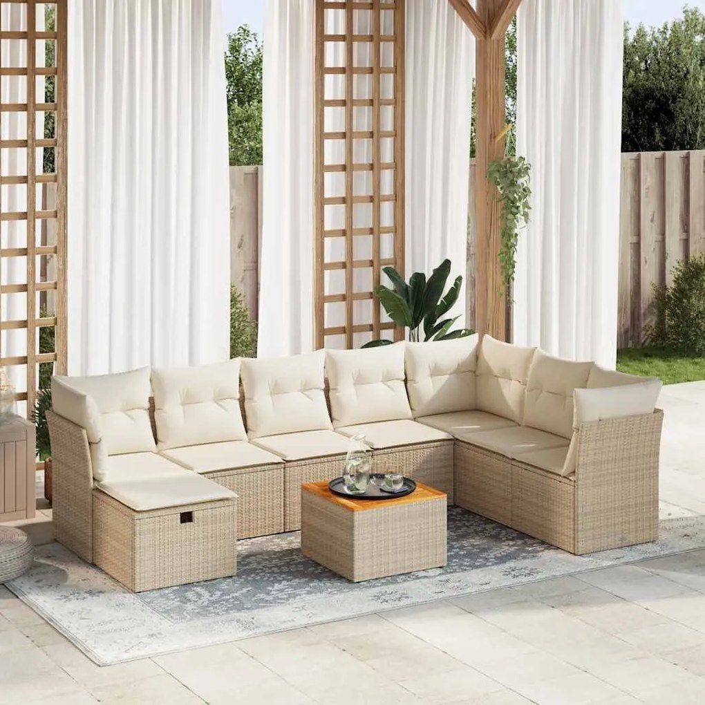 vidaXL 9 pcs conjunto de sofás p/ jardim com almofadões vime PE bege