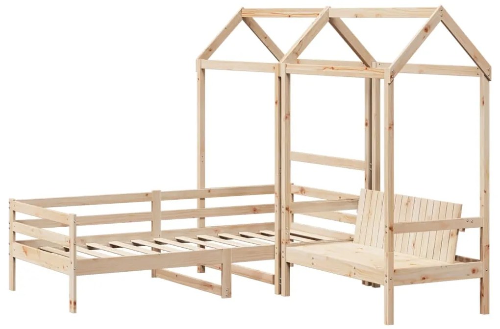 Conjunto de sofá-cama e banco c/ telhado 90x200 cm pinho maciço