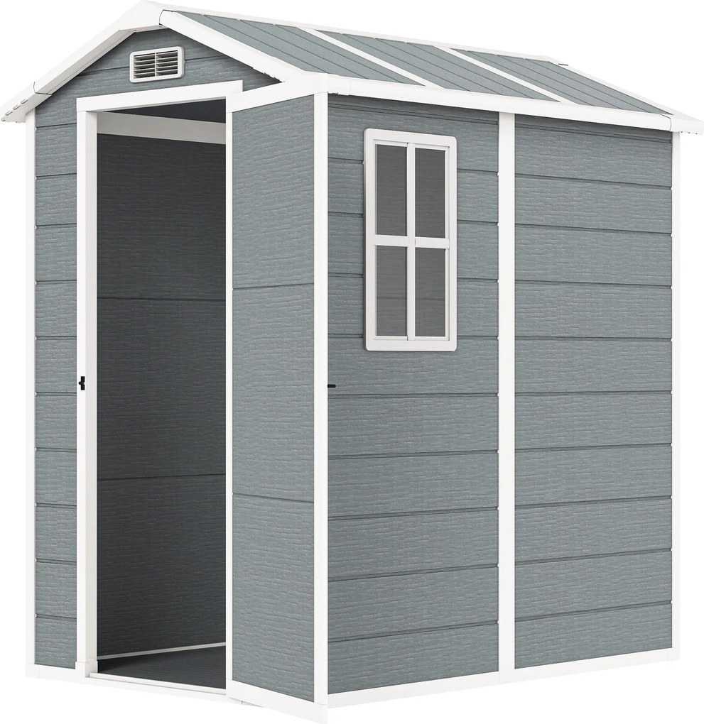 Outsunny Abrigo de Jardim Exterior Metálico de 2,1 m² 131x186x198 cm Abrigo de Jardim com Chão Janela Porta com Fechadura Cinza | Aosom Portugal