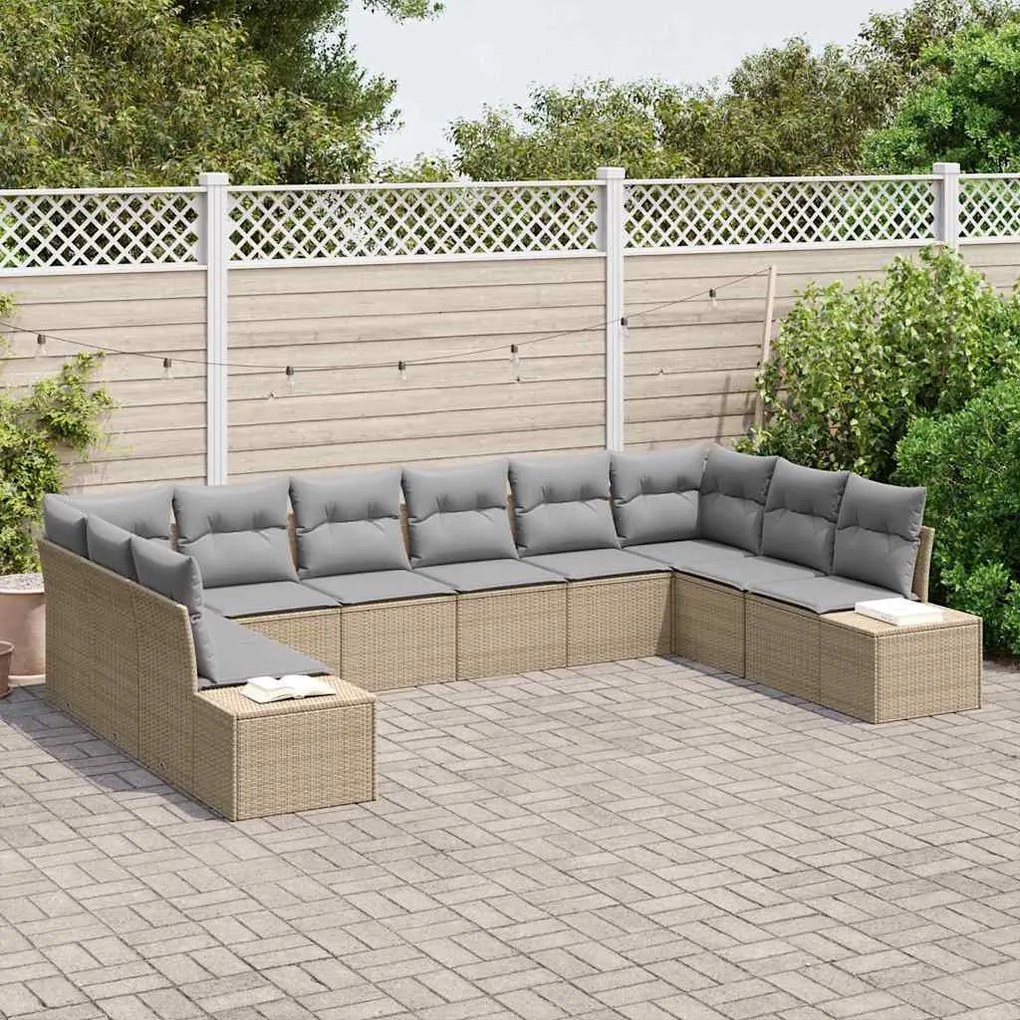Conjunto de Sofá de Jardim , 10 peças e almofadas beje em rattan sinté