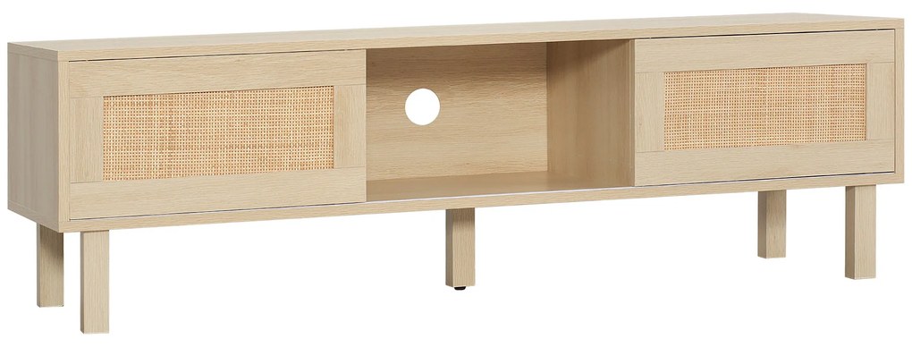 HOMCOM Móvel de TV para Televisores de até 60 Polegadas com Portas de Correr Prateleira Aberta Estilo Cannage 135x39x41cm Madeira | Aosom Portugal