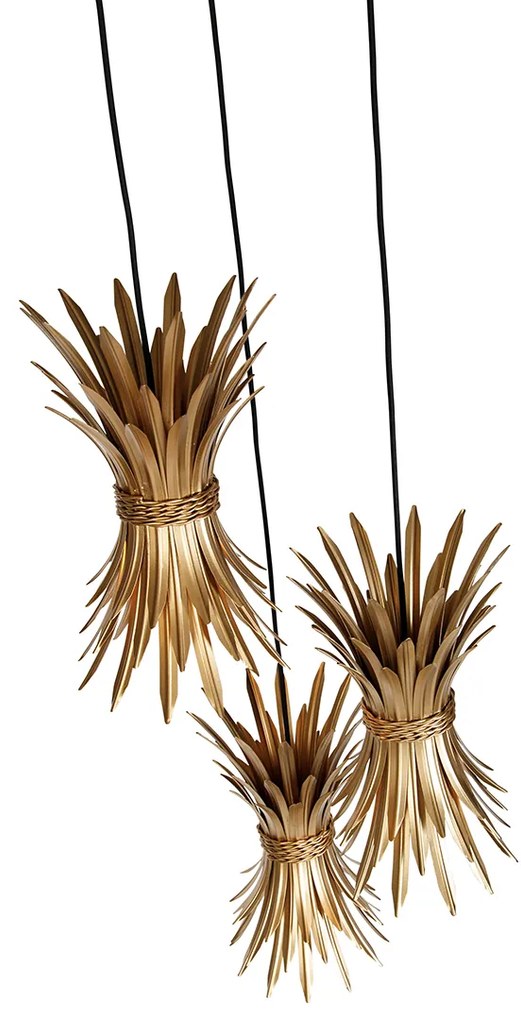 Candeeiro de suspensão Art Déco dourado 3 luzes - Wesley Art Deco