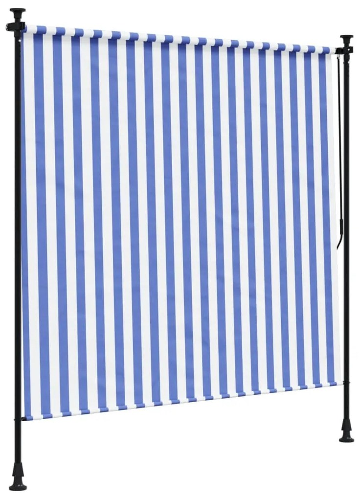 Estore de rolo para exterior 150x270cm tecido/aço azul e branco