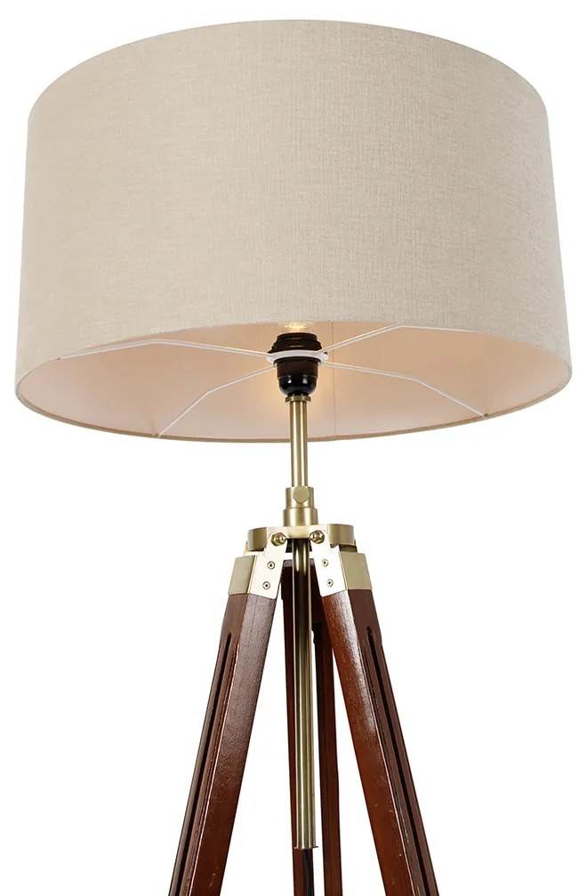 Candeeiro de pé em latão com abajur castanho claro 50 cm tripé - Cortin
