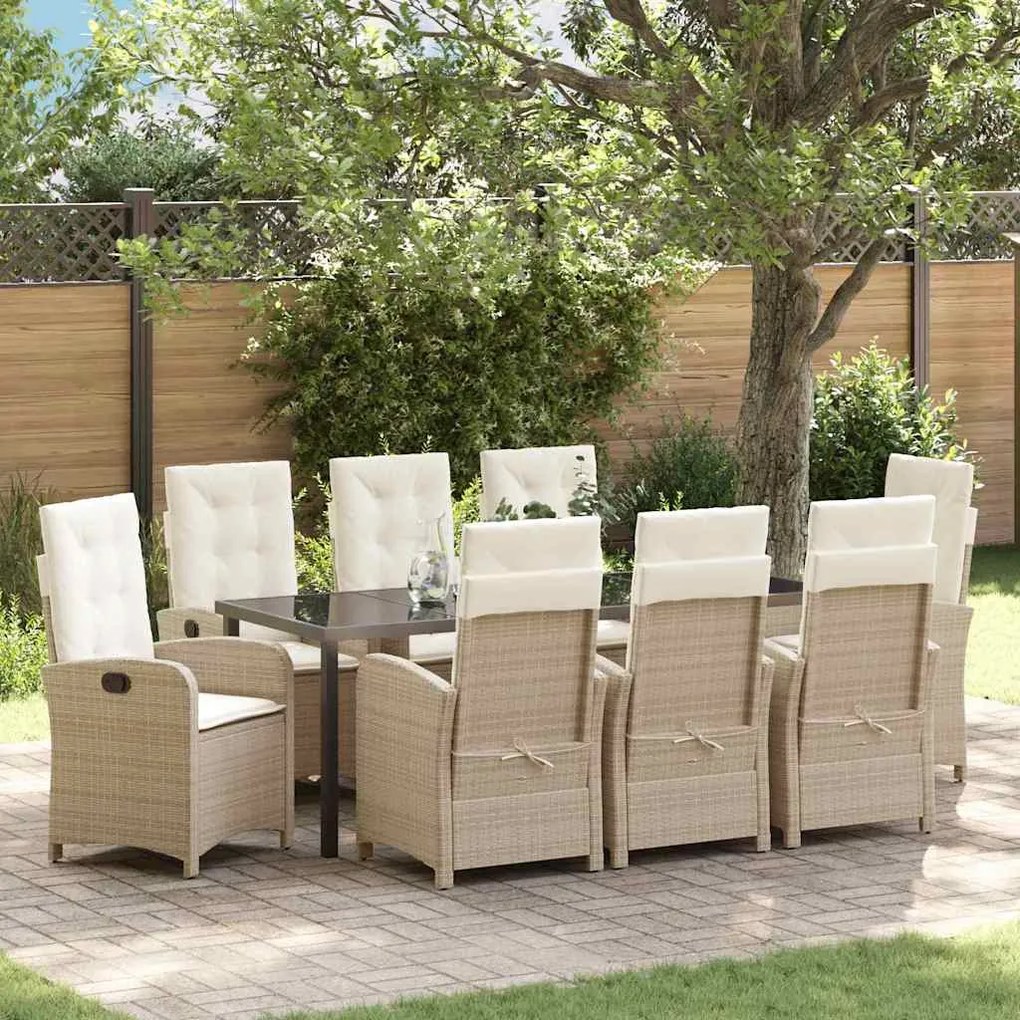 vidaXL Conjunto de Jantar para Jardim 9 pcs Bege vime PE