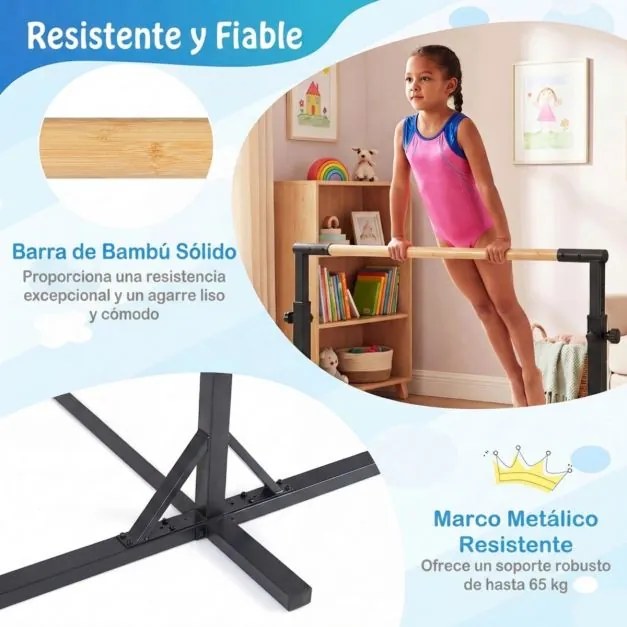 Barra de ginástica ajustável 85-145 cm 12 níveis Estrutura metálica Base antiderrapante para maiores de 3 anos Preto