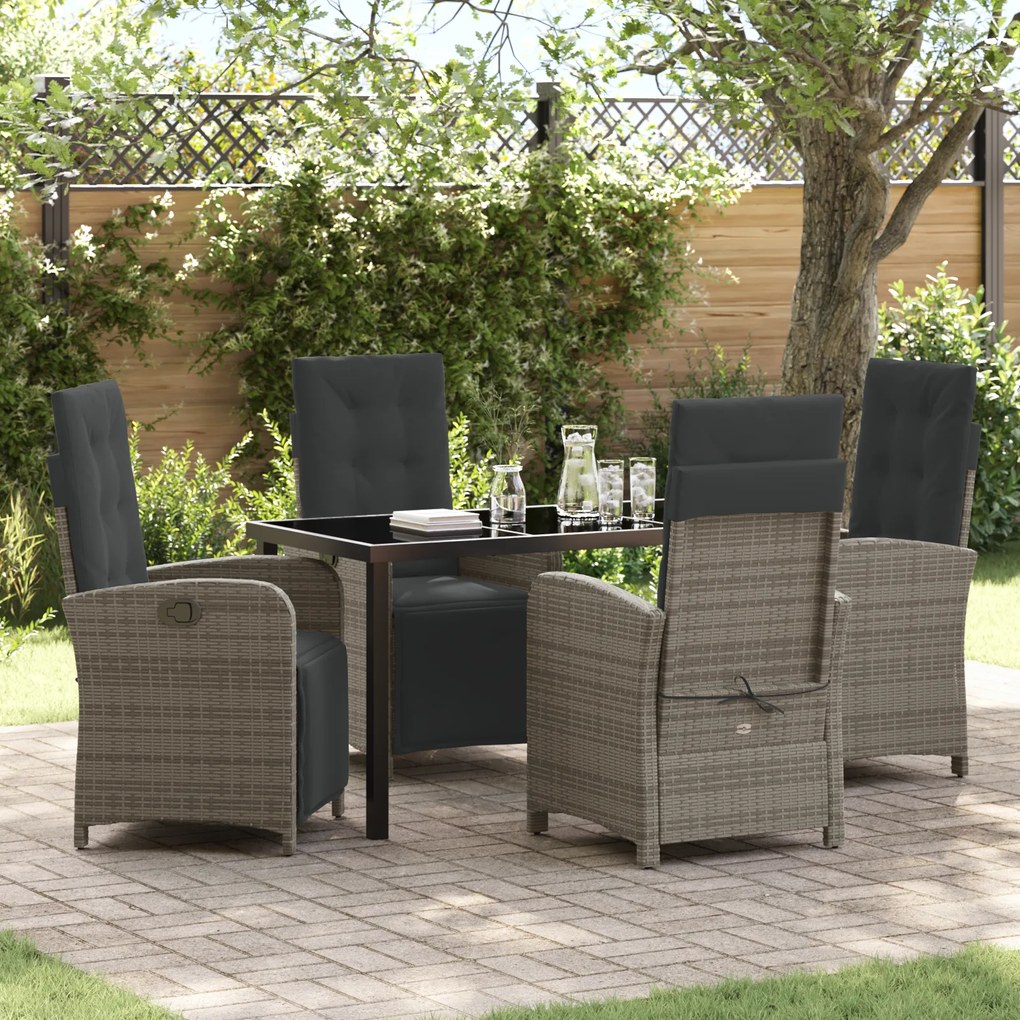 vidaXL Conjunto de Jantar de Jardim de 5 Peças com Almofadas Rattan Polipropileno Cinza