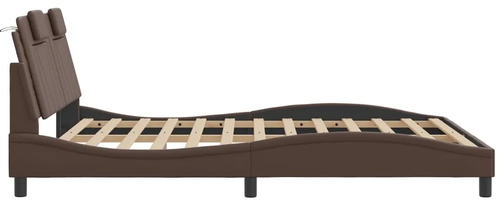 Estrutura cama c/ cabeceira 160x200cm couro artificial castanho