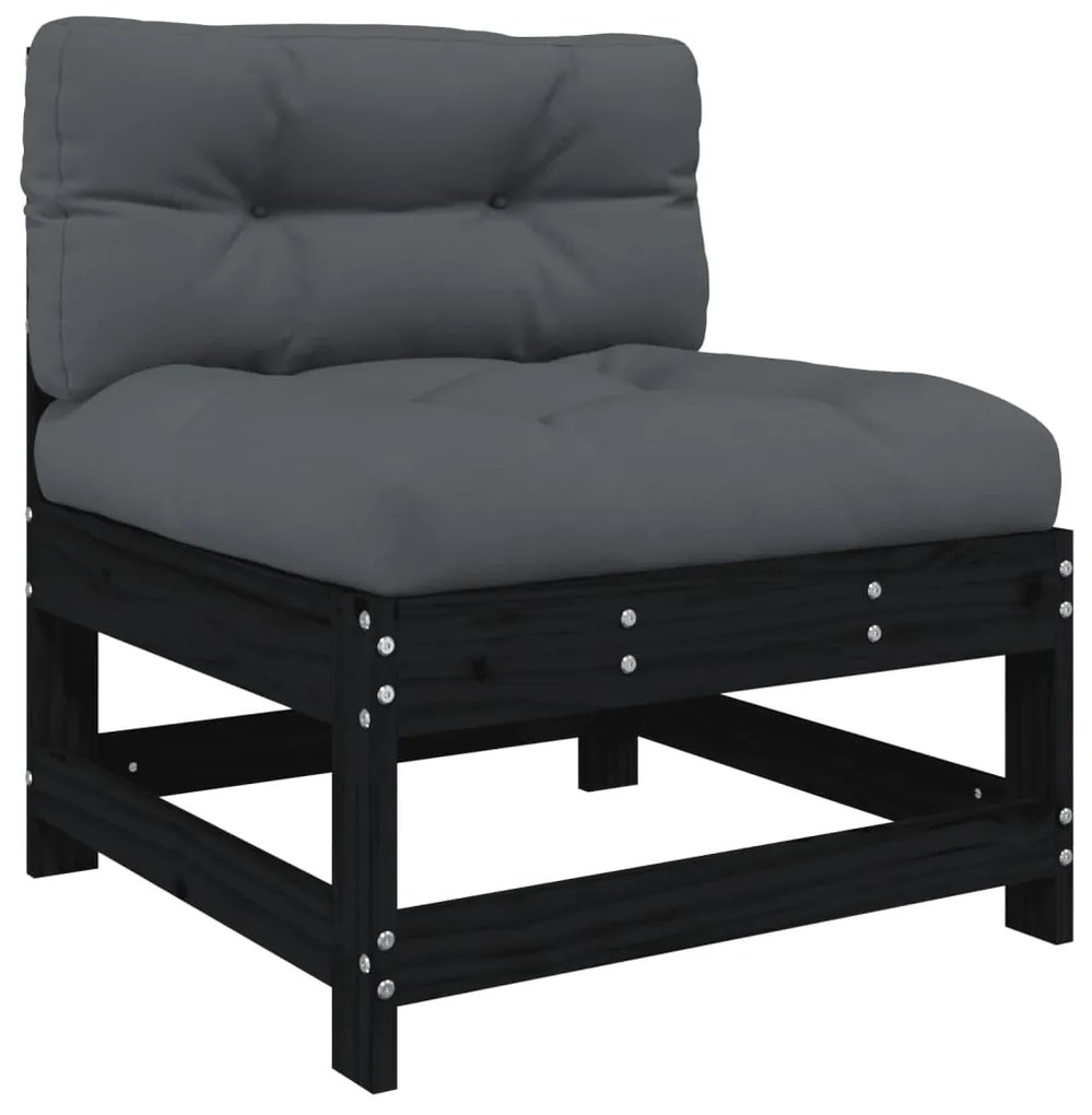 7 pcs conjunto lounge jardim c/ almofadões madeira maciça preto