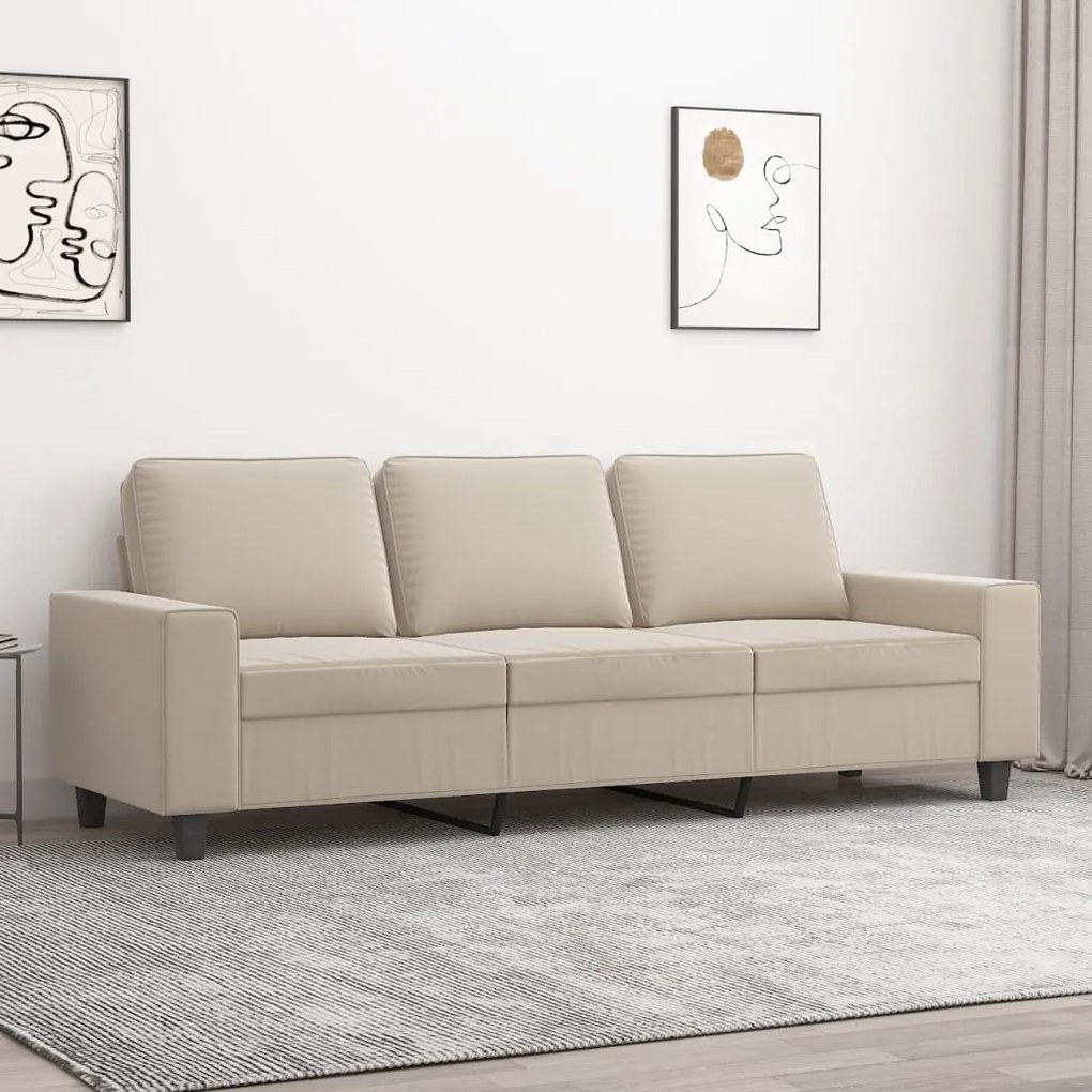 vidaXL Sofá de 3 lugares 180 cm tecido de microfibra cor creme