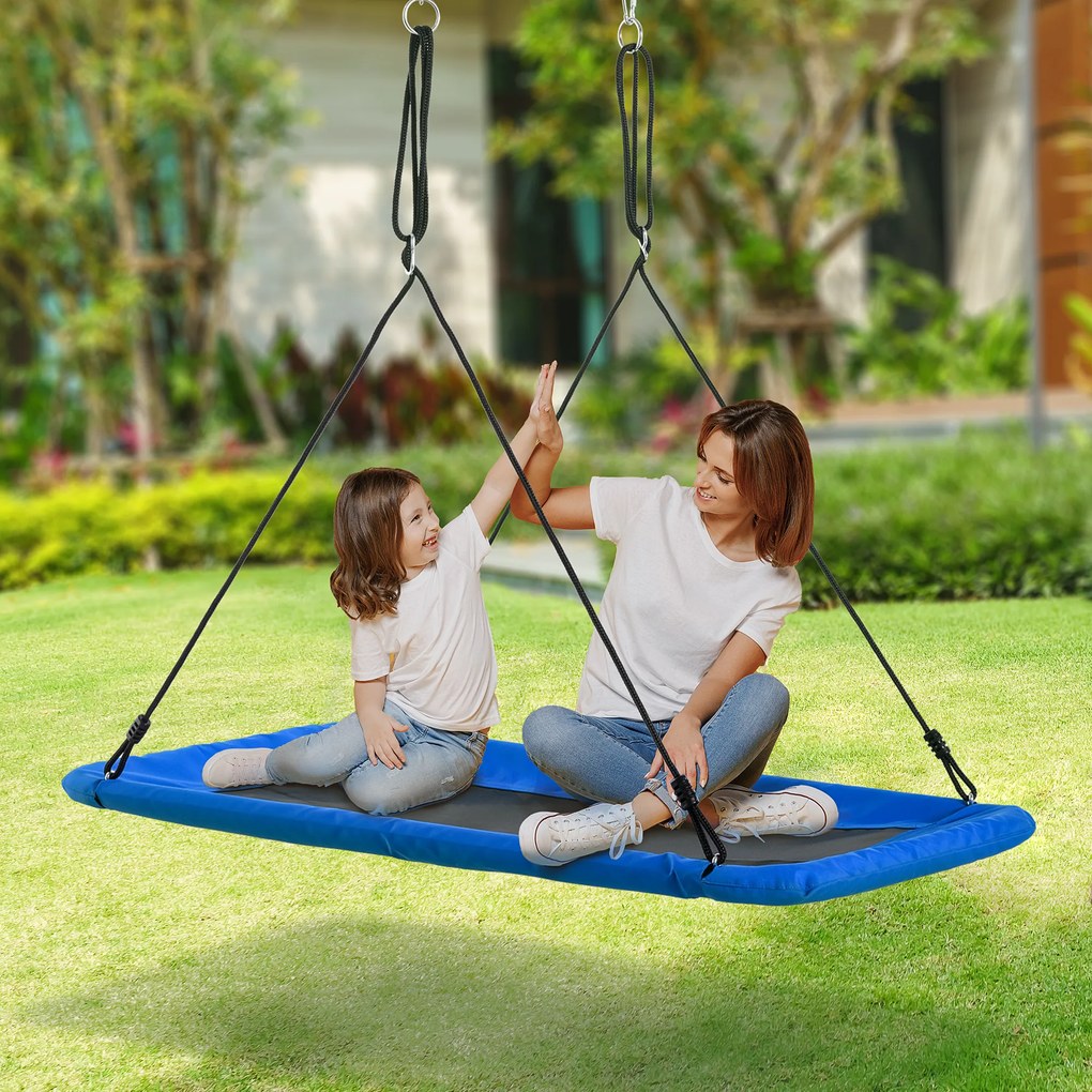 Outsunny Balanço para crianças acima de 3 anos de jardim ninho retangular até 150 kg com cordas ajustáveis Tecido Oxford 900D e metal 150x80x180 cm azul