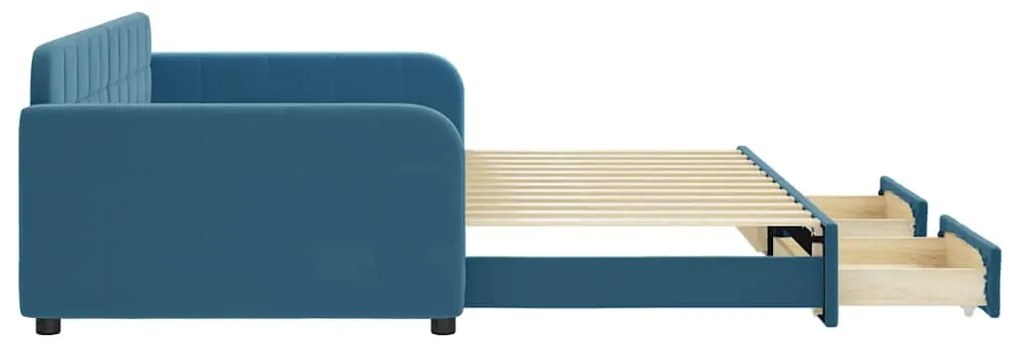 Sofá-cama com gavetão e gavetas 100x200 cm veludo azul