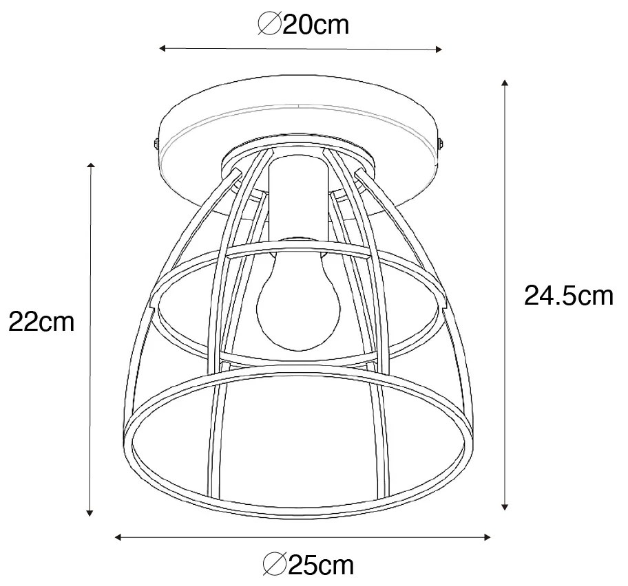 Candeeiro de teto industrial cinzento escuro com madeira - Arthur Industrial