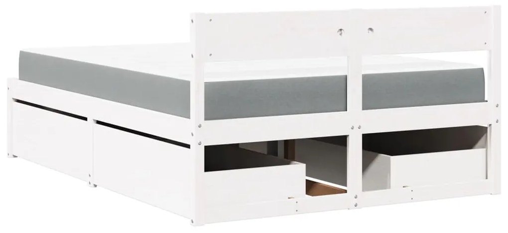 Cama com gavetas e colchão 120x200 cm pinho maciço branco